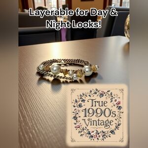 Vintage 1990s Long Faux-Pearl & Gold-Tone Pendant Necklace – Layerable Statement